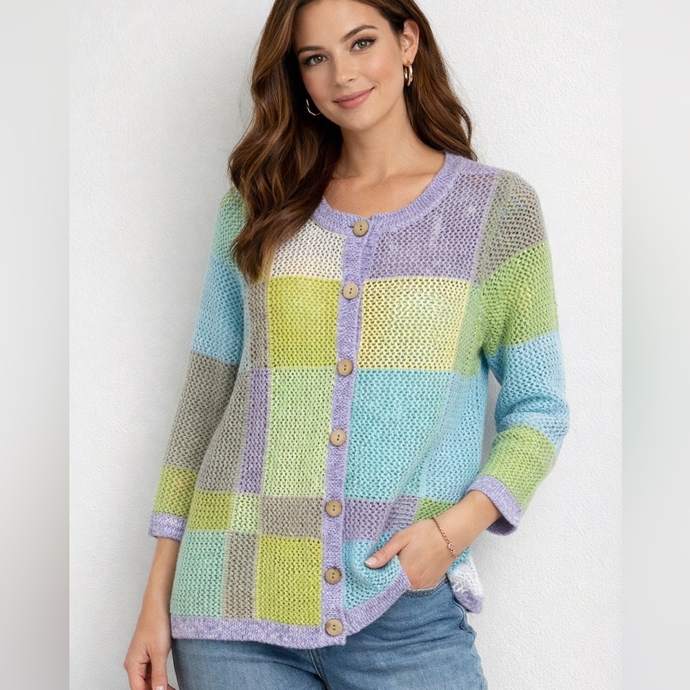 Patchwork‎ Crochet Cardigan Sweater Size PL Coastal